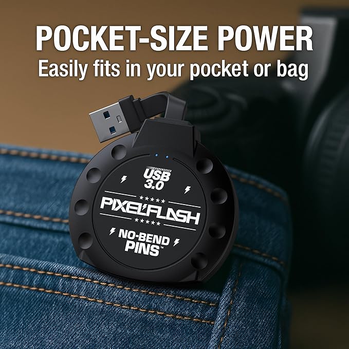 PixelFlash CF Card Reader (Black) - Compact Flash Memory Card Adapter with Cabled USB 3.0, 5GB/s File Transfer, No-Bend Pins, Supports UDMA-7, Anti-Slip & Anti-Scratch, Compatible to Most Brands & OS