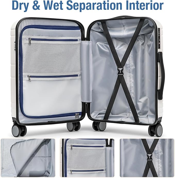 KYME Carry On Luggage 22x14x9 Airline Approved with TSA Lock Hard Shell Carry On Suitcase Lightweight Suitcases with Wheels Small Luggage for Men Women,Carry-On 20 Inch,White