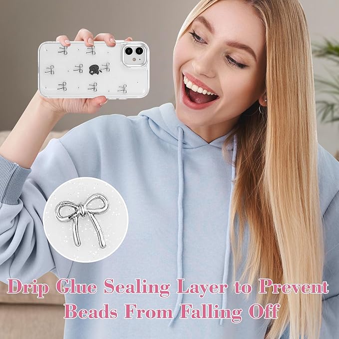 EYZUTAK Case for iPhone 11, Bling Glitter 3D Bowknot Phone Case Cute Sparkly Crystal Clear Bow Aesthetic Design Case Slim Soft Durable TPU Transparent Protective Cover for Women Girls - Bow