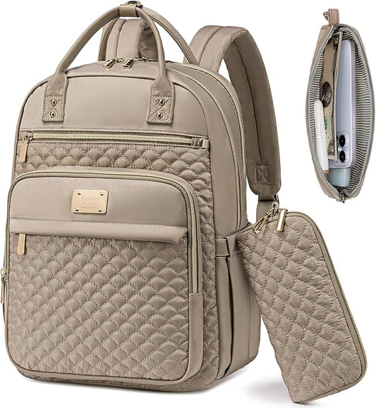 Laptop Backpack for Women,15.6 Inch Laptop Backpack for Work,Waterproof Travel Backpack,College Bookbag with Wallet (Khaki)