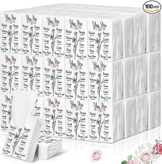 Therwen 100 Pack Pocket Tissues Travel Packs Bulk 1000 Sheet Mini Tissues Bulk 3 Ply Small Travel Size Paper Individual Pocket Size (Inspirational)