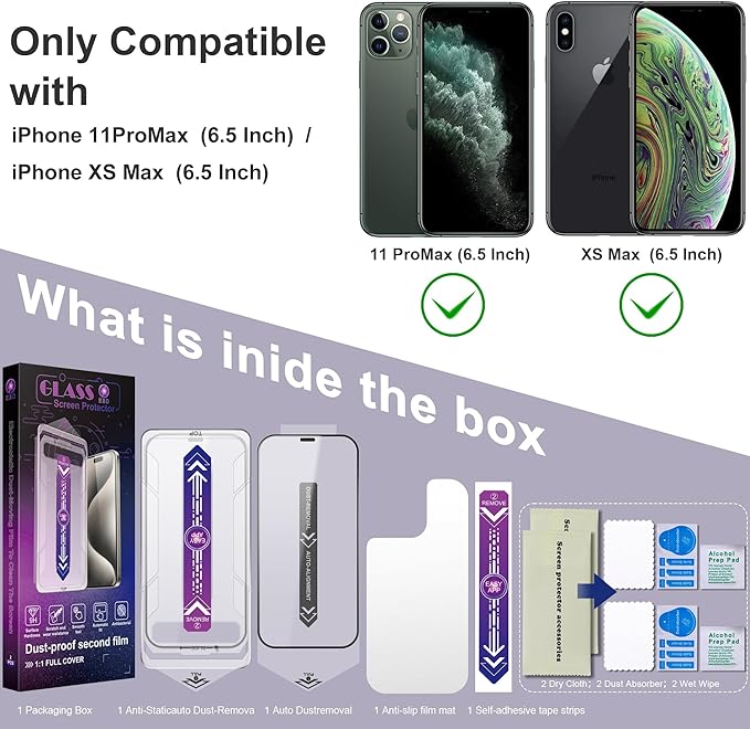 CHISHA 2-Pack Screen Protector Tempered Glass for iPhone 11 Pro Max and iPhone Xs Max 6.5-Inch, Auto Dust Removal, No Bubbles, High Definition Clear, Easy Installation