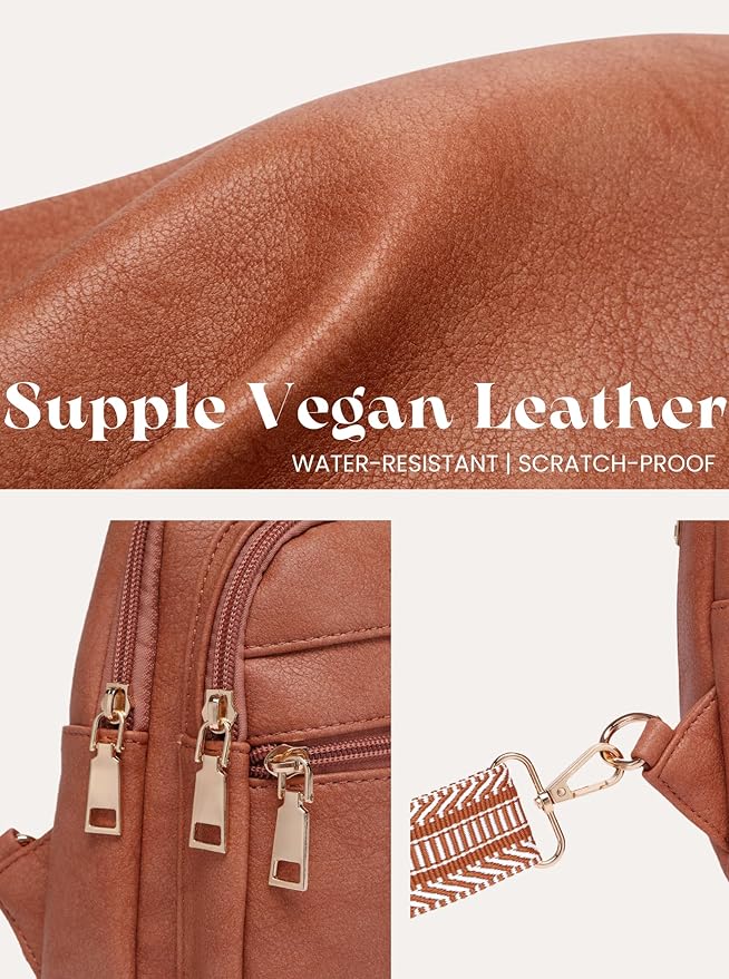 Crossbody Sling Bag for Women Vegan Leather Fanny Pack Small Cross Body Purse Anti Theft Chest Bag for Travel Brown