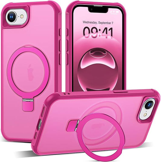 Compatible with iPhone 16E Case with Invisible Magnetic O-Ring Stand Military-Grade Translucent Case for iPhone 16E 6.1" 2025 [Compatible with Mag-Safe][Great Grip Feeling], Rose