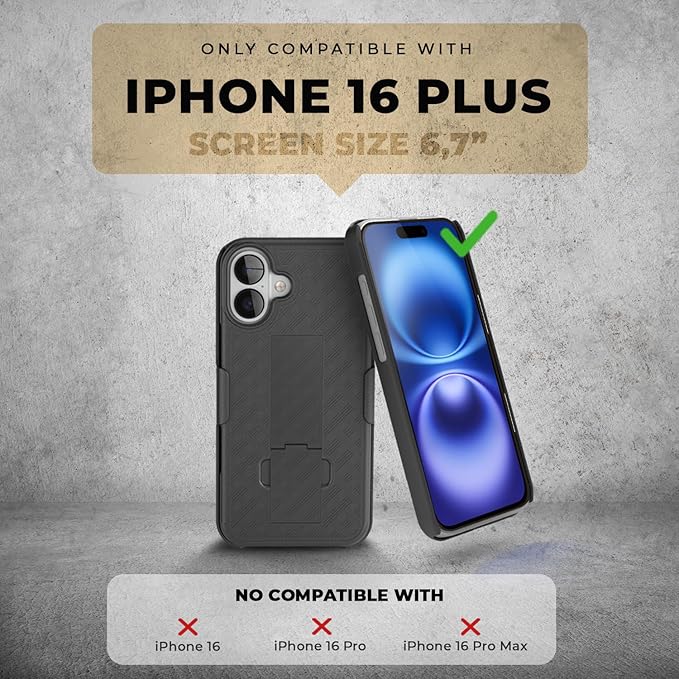 MOTIVE iPhone 16 Plus Holster Case, Belt Clip Case, Shell Holster Combo, Slim Rugged Drop Shockproof Protective Cover with Kickstand (6.7") | Ranger Series