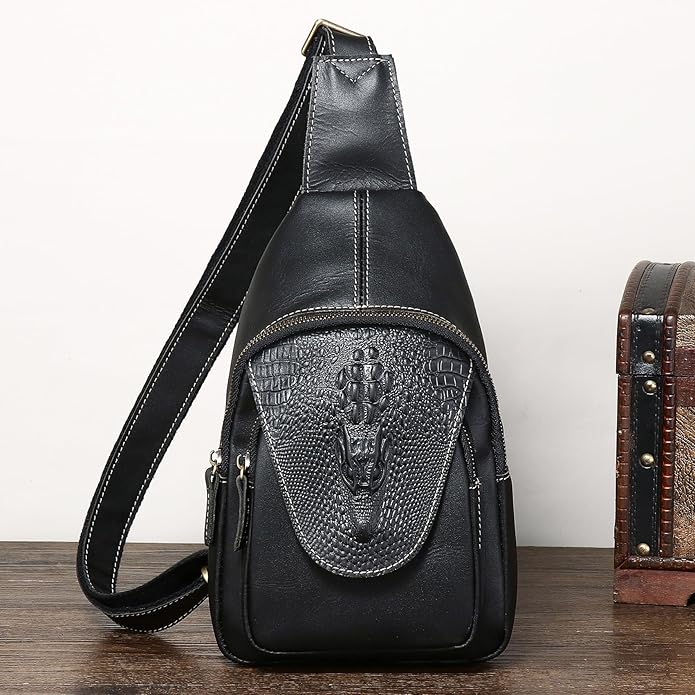 Genuine Leather Sling Bag for Men Women Backpack Chest Shoulder Satchel Crossbody Bags Casual Outdoor Daypack