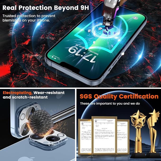 EZ-GLAZ-4+2 Pack for iPhone 13 Pro Privacy Screen Protector[6.1 inches] With Camera Lens Protector, [Drop Protection] 9H Hardness Full Coverage Anti-Spy Tempered Glass Film, Easy to install