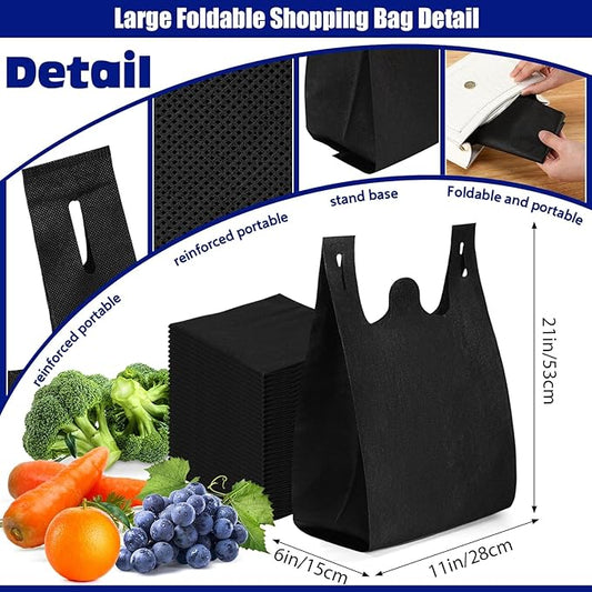 Windyun Large Grocery T-shirt Bags Bulk Reusable Non Woven Shopping Bag Foldable Gift Tote with Handle, 21x11x6 Inch