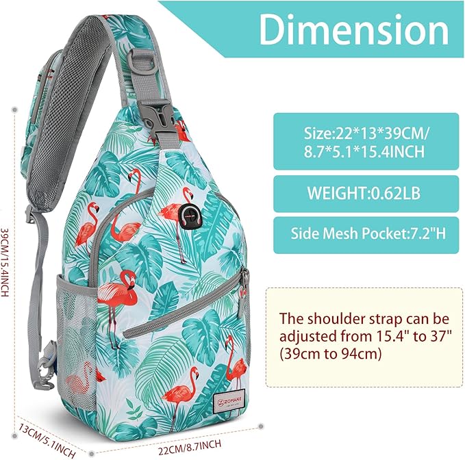 ZOMAKE Sling Bag,Small Crossbody Sling Backpack,Water Resistant Shoulder Daypack for Travel,Anti Thief Chest Bag for Hiking(Flamingo Blue)