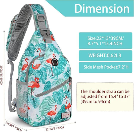 ZOMAKE Sling Bag,Small Crossbody Sling Backpack,Water Resistant Shoulder Daypack for Travel,Anti Thief Chest Bag for Hiking(Flamingo Blue)