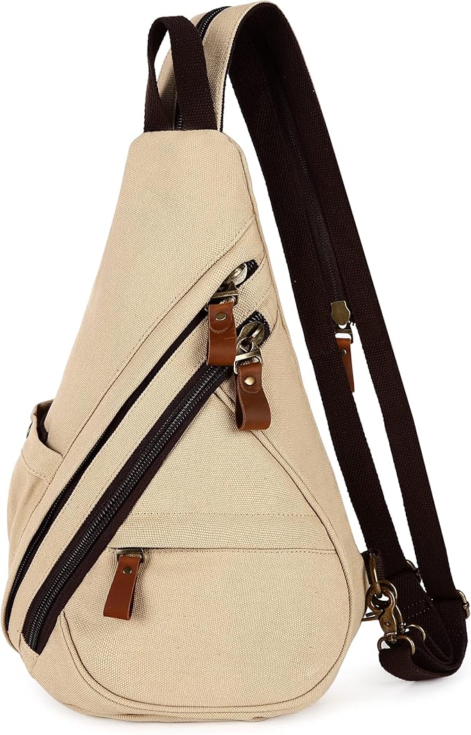 HuxFam Canvas Sling Bags Crossbody Sling Backpack for Men Women Chest Bags Small Hiking Travel Shoulder Daypack