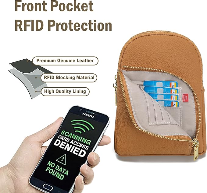 INICAT RFID Blocking Sling Bag Leather Crossbody Bags for Women Fanny Pack Cross Body for Woman Chest Bag for Travel 1.9L