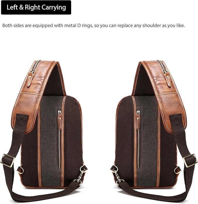 LANNSYNE Full Grain Leather Sling Bag For Men, Crossbody Bag fits 12.9" iPad Crossbody Chest Daypack