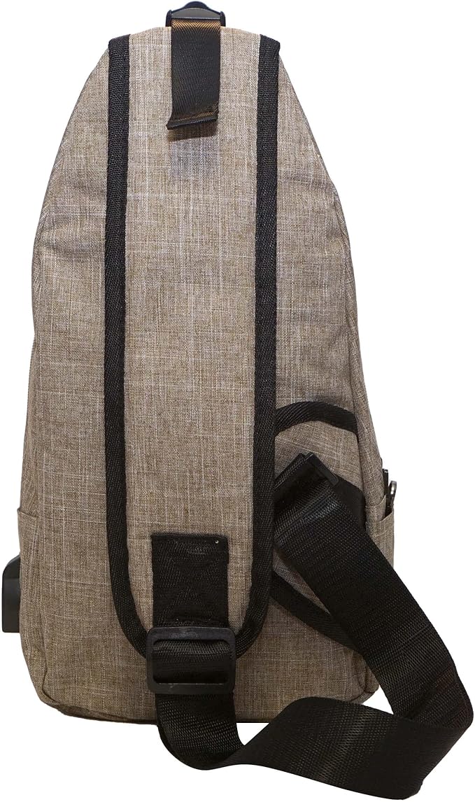 Anti-Theft Daypack Crossbody Sling Backpack, USB Charging Connector Port, Lightweight Day Pack for Travel, Hiking, Everyday, Large, Tan