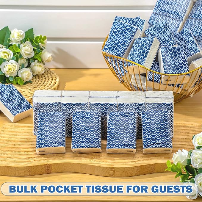 Honoson 200 Pack Tissues Travel Packs Bulk 2000 Sheet Small Pocket Individual Tissues Bulk 3 Ply Small Tissue Packs for Office Car Travel Daily Use(Cool)