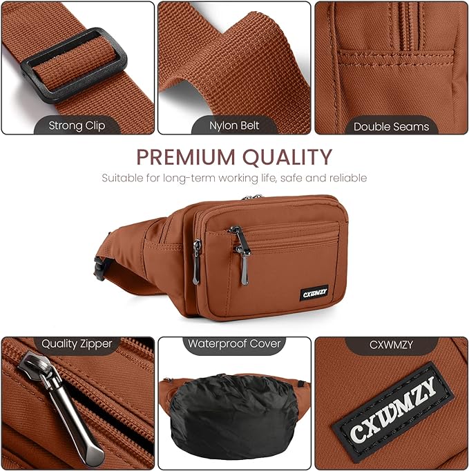 CXWMZY Fanny Packs For Women & Men Waist Pack Hip Bum Bag with Multi-Pockets Large Capacity Waterproof Casual Bum Bag for Disney Traveling Casual Cycling Running Hiking (Brown1)
