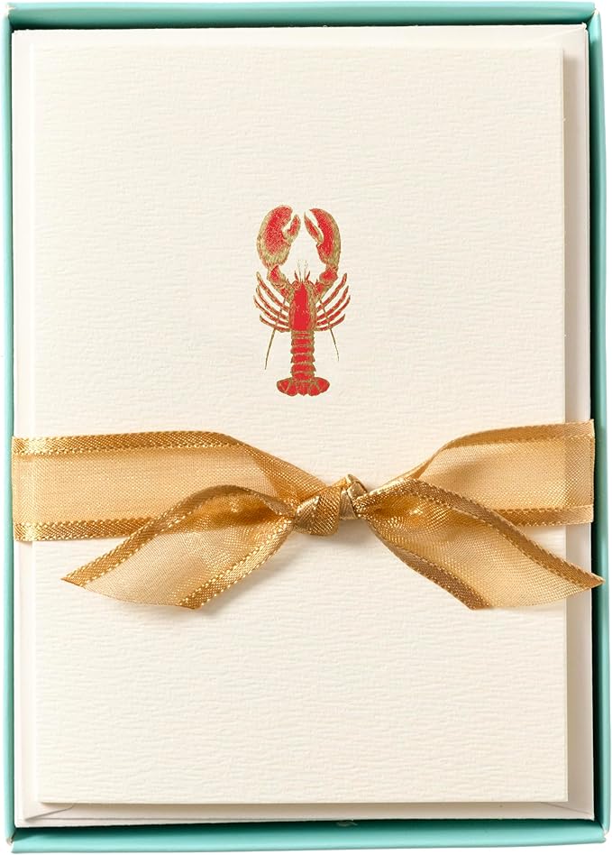 Graphique Lobster Cards, Pack of 10 Cards with Envelopes, All Occasion Greetings, Blank Inside, Gold Foil Embossing, La Petite Press Collection Boxed Set, 3.25" x 4.75"