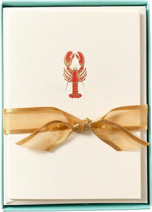 Graphique Lobster Cards, Pack of 10 Cards with Envelopes, All Occasion Greetings, Blank Inside, Gold Foil Embossing, La Petite Press Collection Boxed Set, 3.25" x 4.75"