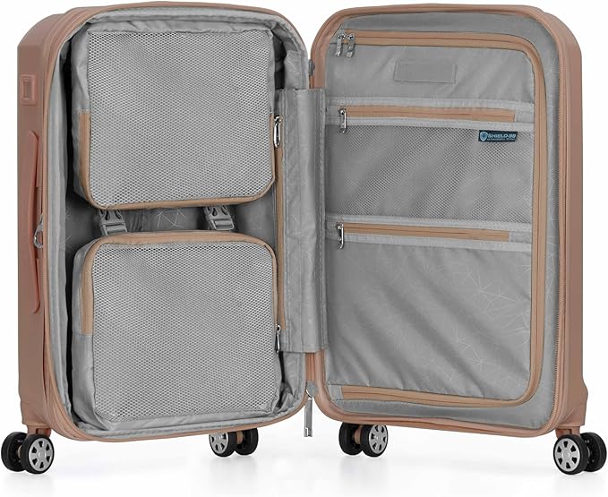 Traveler's Choice Pagosa Indestructible Hardshell Expandable Spinner Luggage, Latte Beige, 22-Inch Carry-on