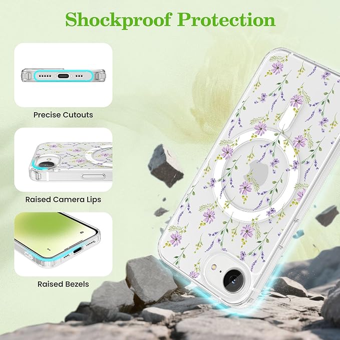 ZTOFERA for iPhone 16e Magnetic Case Compatible with Magsafe, Aesthetic Floral Pattern Design Cute for Girl Women,Anti-Drop Protective Hard Phone Cover for iPhone 16e-Purple Flower