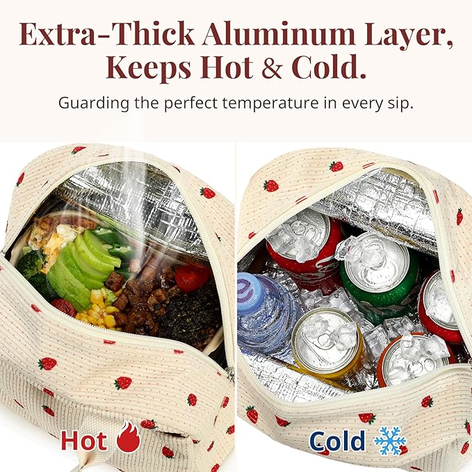 Insulated Lunch Bag for Women Men, Stylish Corduroy Tote Bag with Aluminum Lining, Large Capacity Reusable Cooler for Work, Travel, or Beach, Rainbow Plaid Lunch Box