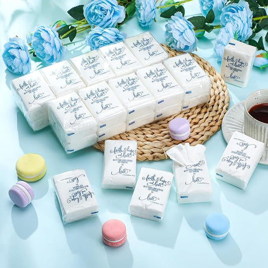 Spiareal 50 Pcs Blue Mother of the Bride Happy Tears Tissues for Wedding Bulk 3 Ply Mother of the Bride Tissues Pocket Paper Mini Travel Size for Party Favor Christian Wedding Gifts