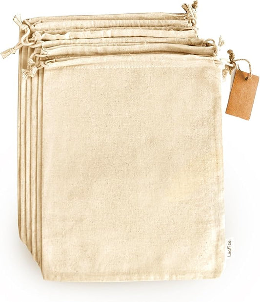 Cotton Storage Bags – X-Large 14x17 Inch (6-Pack) – Reusable Muslin Bags with Drawstrings – Biodegradable Canvas Fabric Sacks – Perfect for Bread, Bulk Produce, Potatoes, Onions, Shoes