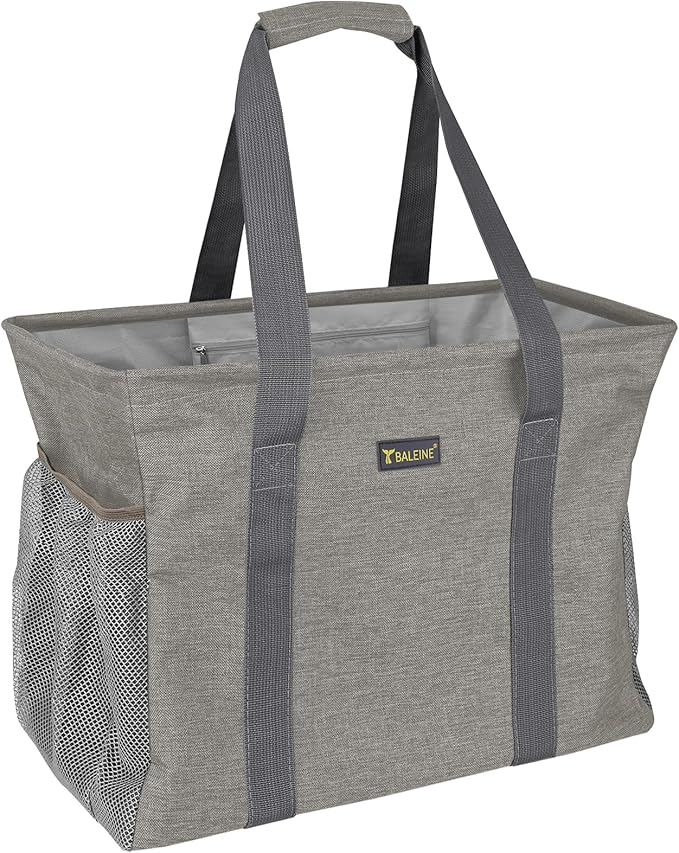BALEINE Extra Large Utility Tote Bag with Wire Frame for Storage (Beige, 16.5''x14''x10'')