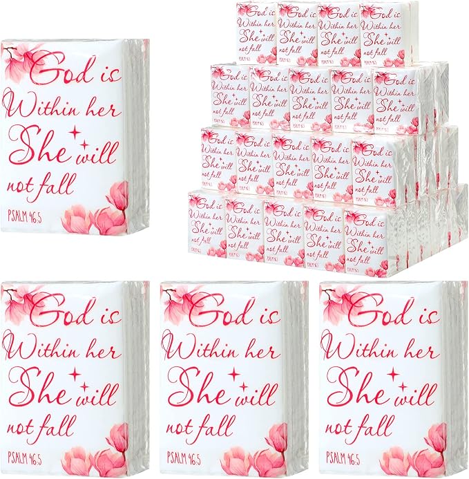 Yinder 100 Pack Christian Pocket Tissues Bible Verse Travel Size Tissue Packs 3 Ply God Is Within Her Facial Paper Gifts for Women Graduation Wedding Religious Party Breast Cancer Awareness Favors