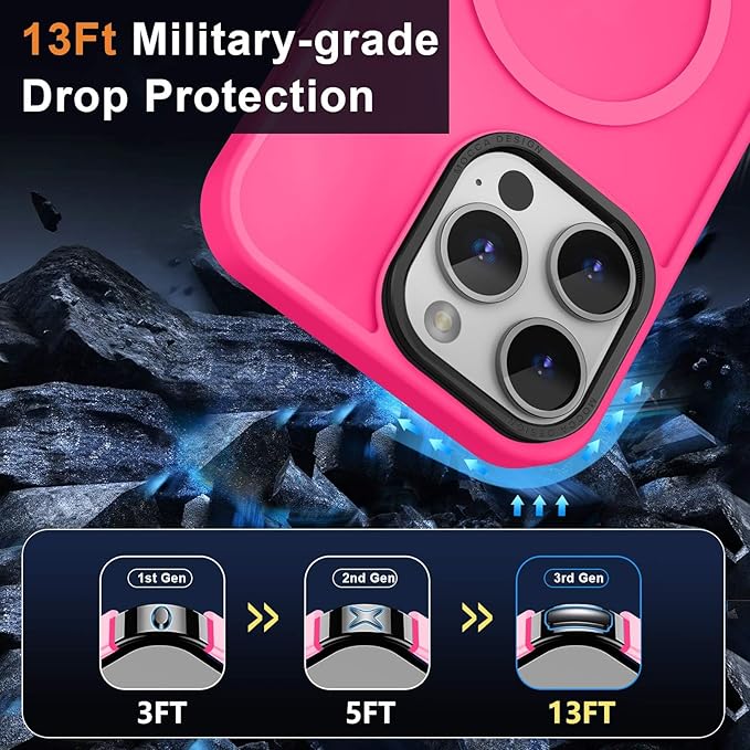MOCCA Strong Magnetic for iPhone 15 Pro Max Case, [Compatible with Magsafe][13FT Military Drop Protection] Slim Translucent Matte Shockproof Case for iPhone 15 ProMax Case 6.7'', Hot Pink
