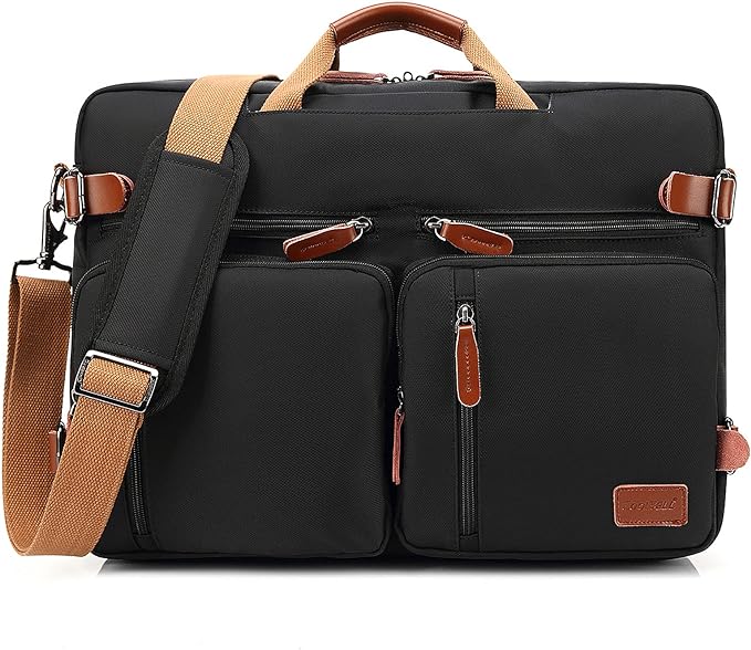 Convertible Backpack Messenger Shoulder Bag Laptop Case Handbag Business Briefcase Multi-Functional Travel Rucksack Fits 17.3 Inch Laptop for Men/Women (Black)