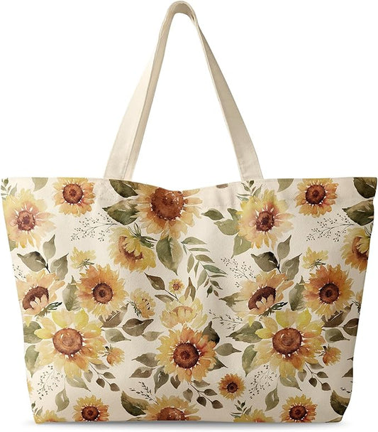 Large Tote Bag for Women - Canvas Tote Bag with Zipper Aesthetic Reusable Shoulder Bag for Gym, Travel, Work