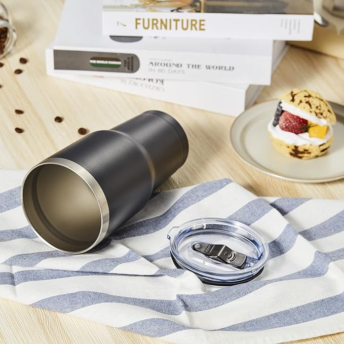 COMOOO 30oz Black Stainless Steel Tumbler Bulk with Lid Insulated Tumbler Coffee Cup Durable Double Wall Vacuum Travel Coffee Mug Thermal for Hot and Cold Drinks (Black, 8 Pack)