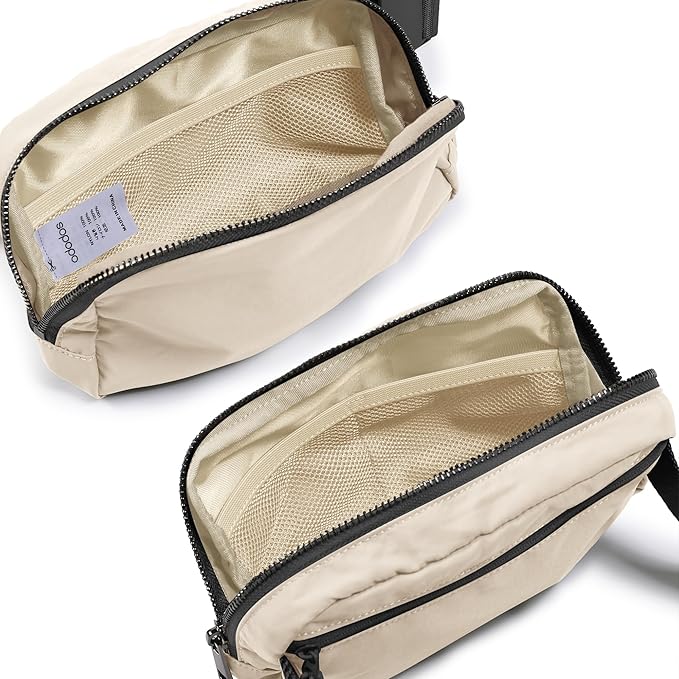 ODODOS Unisex Mini Belt Bag with Adjustable Strap Small Fanny Pack for Workout Running Traveling Hiking, Ivory Black