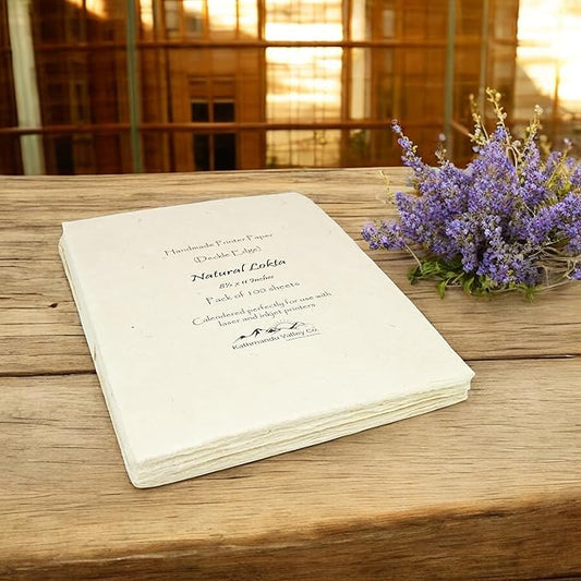 Handmade Lokta Laser and Inkjet Printer Paper with Deckle Edge 8.5x11 Inch Vintage Decorative Specialty Printing Paper (100 Sheets, Natural)