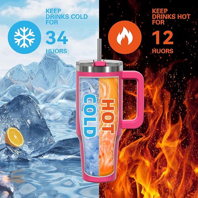 20 oz Tumbler with Handle,Tumbler with Lid and Straw,Double Wall Insulated Cup Stainless Steel Travel Mug(Cold for 34 Hours),Water Bottle for Iced Tea,Coffee,Cold Beverages(Gloss Pink)