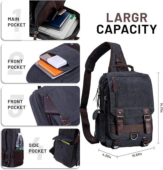 mygreen Canvas Cross Body Messenger Bag Shoulder Sling Backpack Travel Rucksack