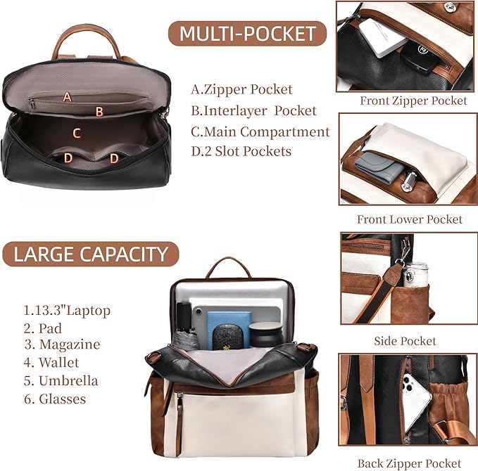 Dora & Liz Womens Backpack Purse Leather Fashion Travel Backpack Purse for Women Designer Ladies Shoulder Bags with Wristlet