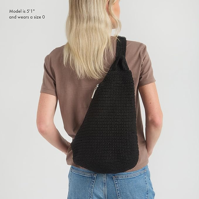 The Sak Geo Sling Backpack in Crochet, Single Sling Shoulder Strap, Bamboo