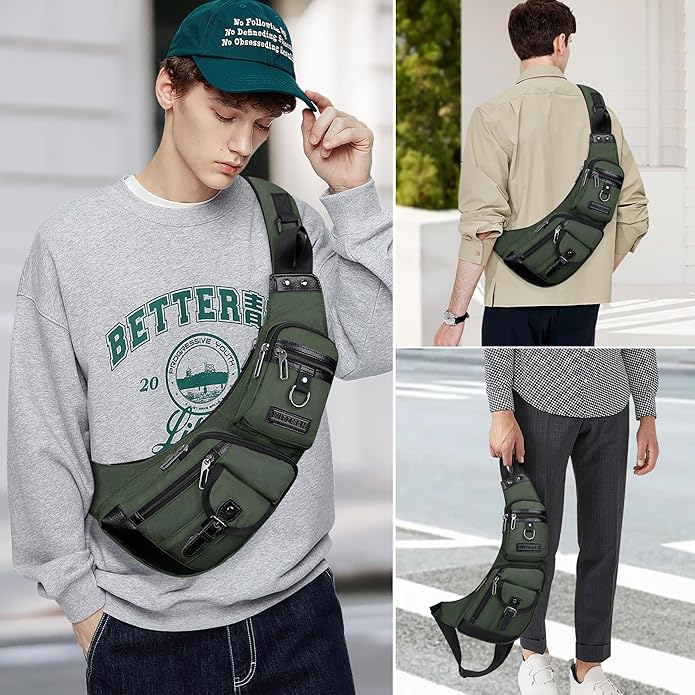 WITZMAN Sling Bag for Men Crossbody Bags Travel Slim Chest Bag One Strap Lightweight Casual Daypack