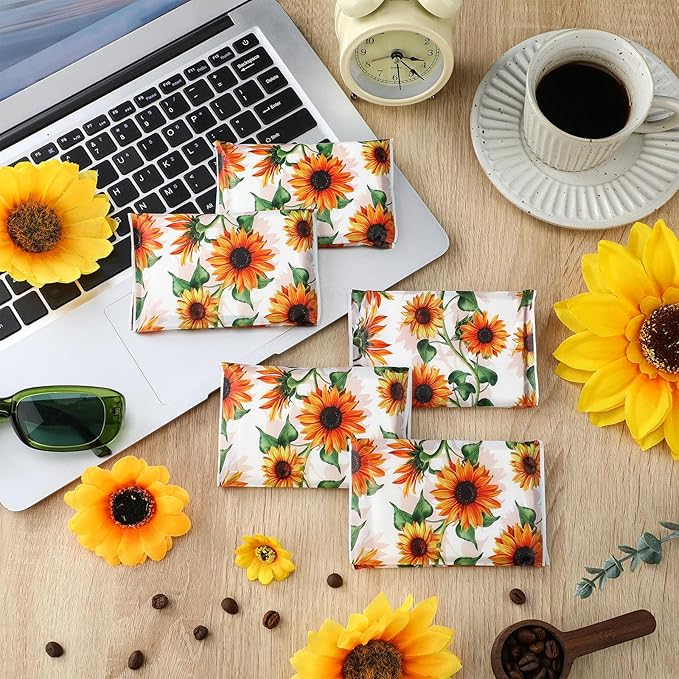 Geyee 50 Packs Facial Tissue Travel Packs Disposable Pocket Tissues for Wedding Guest Travel School Purse Home Supplies, 500 Sheets 3 Ply(Sunflower)
