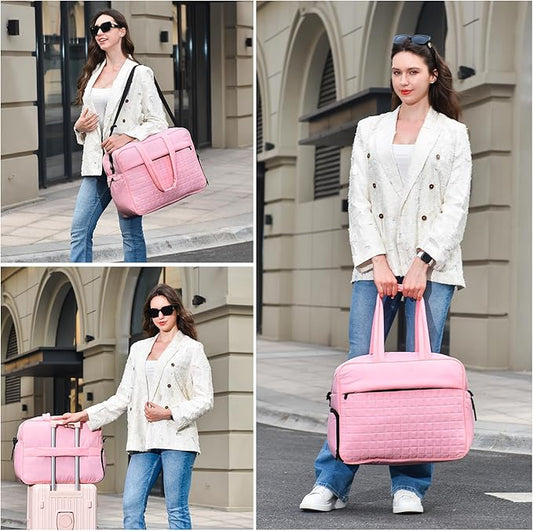 Felipe Varela Large Puffy Tote Bag, Gym Bags for Women with Shoe Compartment, Weekender Overnight Lightweight Carry on Puffer Duffle Bag for Travel (Pink,36L)