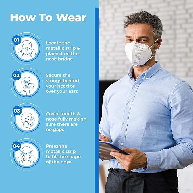 Lyka KN95 Face Masks 50 Pack – 5-Ply Disposable Masks for Dust, Work, Sanding, Painting, Allergies, Lawn & Cleaning