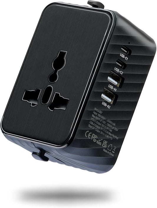 Universal Travel Plug Adapter Worldwide with 2 USB C and 2 USB A Ports, Travel Accessories Travel Charger International Travel Adapter Plug Travel Essentials USA to UK Europe Australia (Black, 17W)