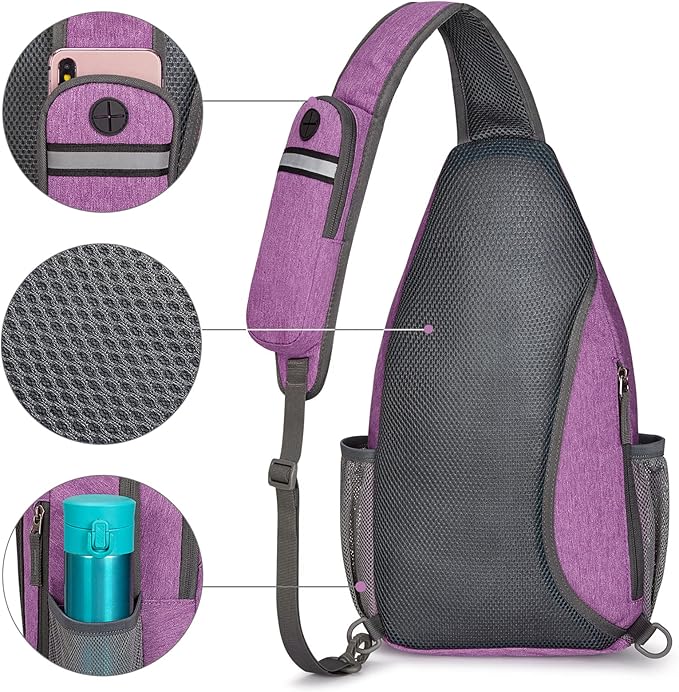 G4Free Sling Bag RFID Blocking Sling Backpack Crossbody Chest Bag Daypack for Hiking Travel(Light Purple)
