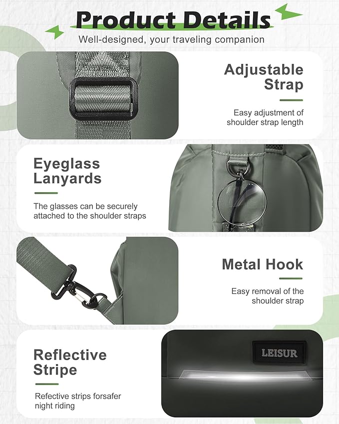 Small Green Sling Bag for Men Women, Mini Anti Theft One Strap Motorcycle Backpack, Sling Chest Bag Fanny Back Pack for Casual Travel Hiking Sport Gym