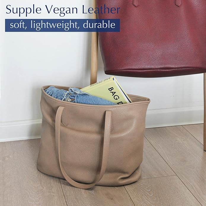 Zipper Tote Bag for Women Soft Vegan Leather Handbag for Work, Travel & Everyday Use