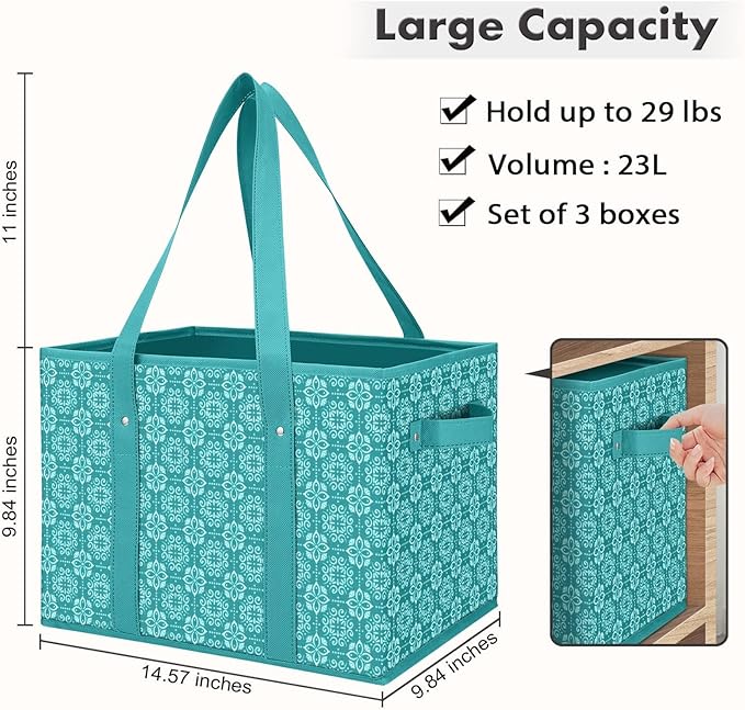 WISELIFE Reusable Grocery Bags [3 Pack],Large Grocery Tote Bag Water Resistant Shopping Bags Foldable Grocery Bag for Clothes,Shoes and Picnic,Green