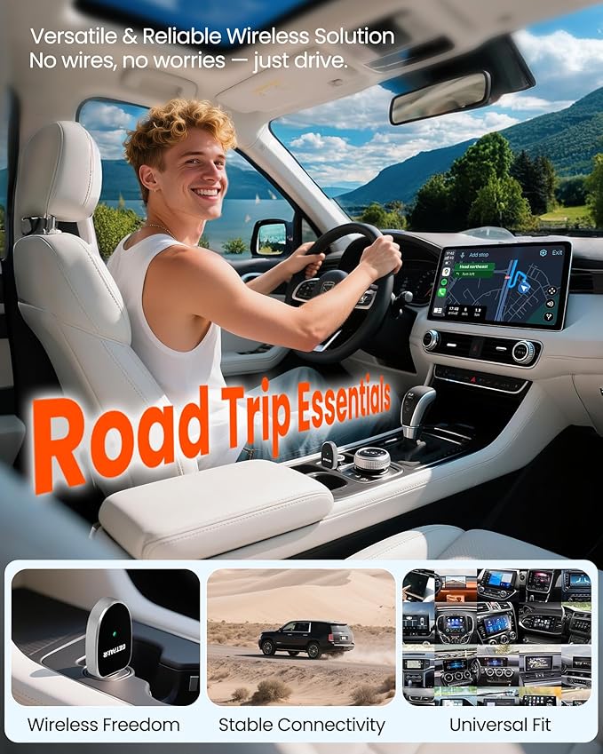 Mini 2-in-1 Wireless CarPlay & Android Auto Adapter GETPAIRR Mini 2, Dual WiFi 6 /Bluetooth 5.4, Auto-Reconnect, Stable Control and No Delay, Easy Setup for 98% OEM Wired Cars (2025 Upgrade)