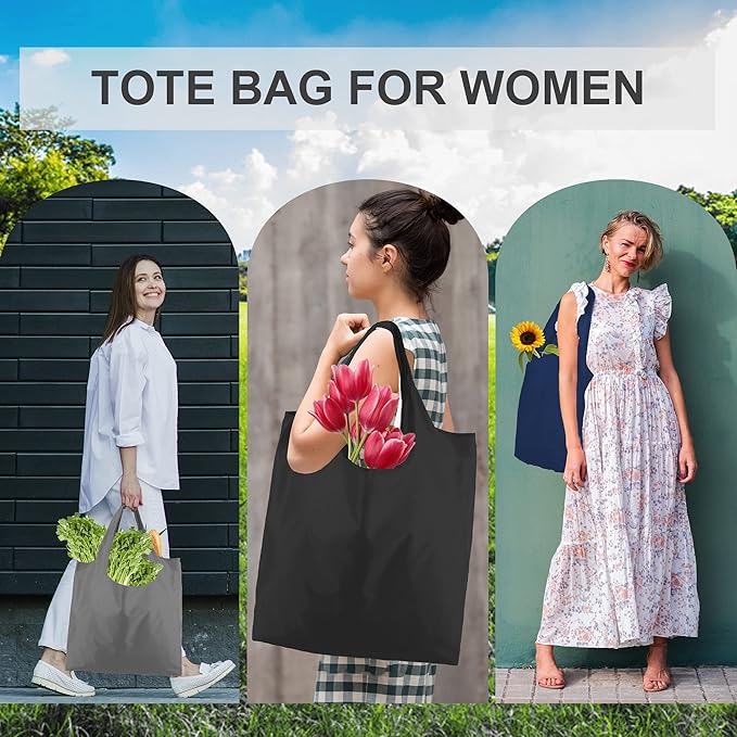 BeeGreen Reusable Bags Tote Bags for Women - 6 Pack Bulk Extra Large Reusable Gifts Bag with Handles - Heavy Duty Foldable Machine Washable Travel Grocery Bag Organizer (Packable Shopping Bags)